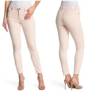 paige Denim Verdugo Crop Rose Bud Pink Raw Hem Stretch Capri Jeans size 26